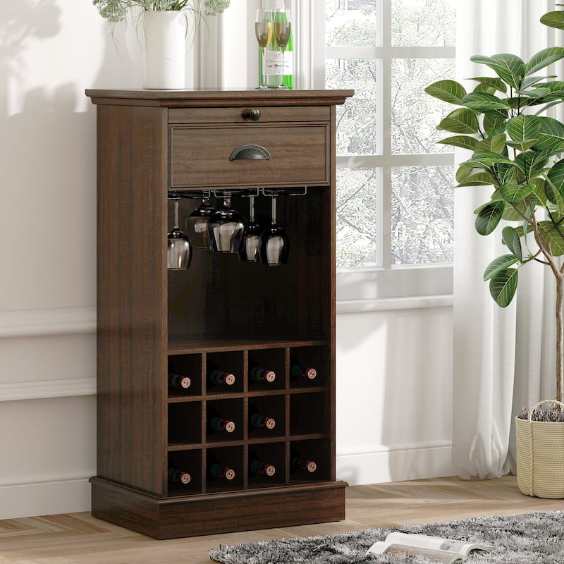 Wine Cabinet with Metal Glass Holder and Wood Lattice Rack - 22" in Width