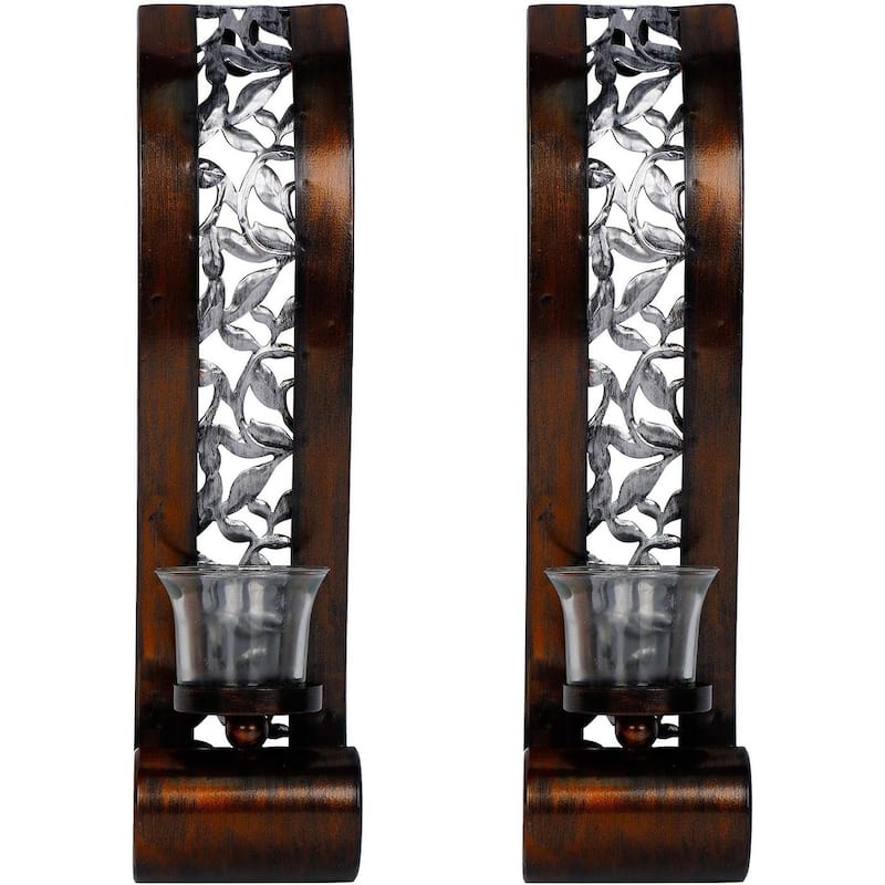 Set of 2 candle light bronze bathroom light metal glass wall light