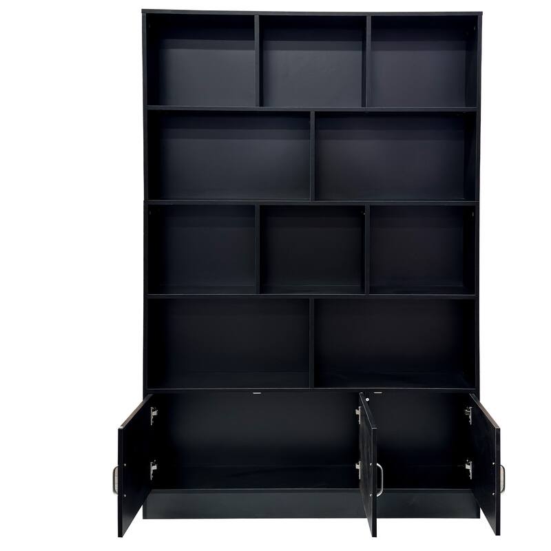 Anmytek 70.87" Modern Cube Bookshelf with 10 Open Shelves & 3 Doors, Storage Bookcase Cabinet for Living Room Office