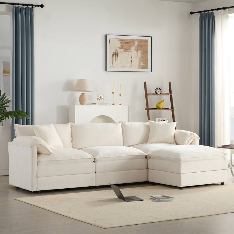 4-Seat Chenille Modular U-Shaped Sectional Sofa with Movable Ottoman by Harper & Bright Designs - Cream