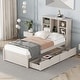preview thumbnail 12 of 28, Modern Twin Size Platform Bed Frame With Built-in USB Port on Bookcase Headboard, Wooden Bed with 2 Drawers, Walnut