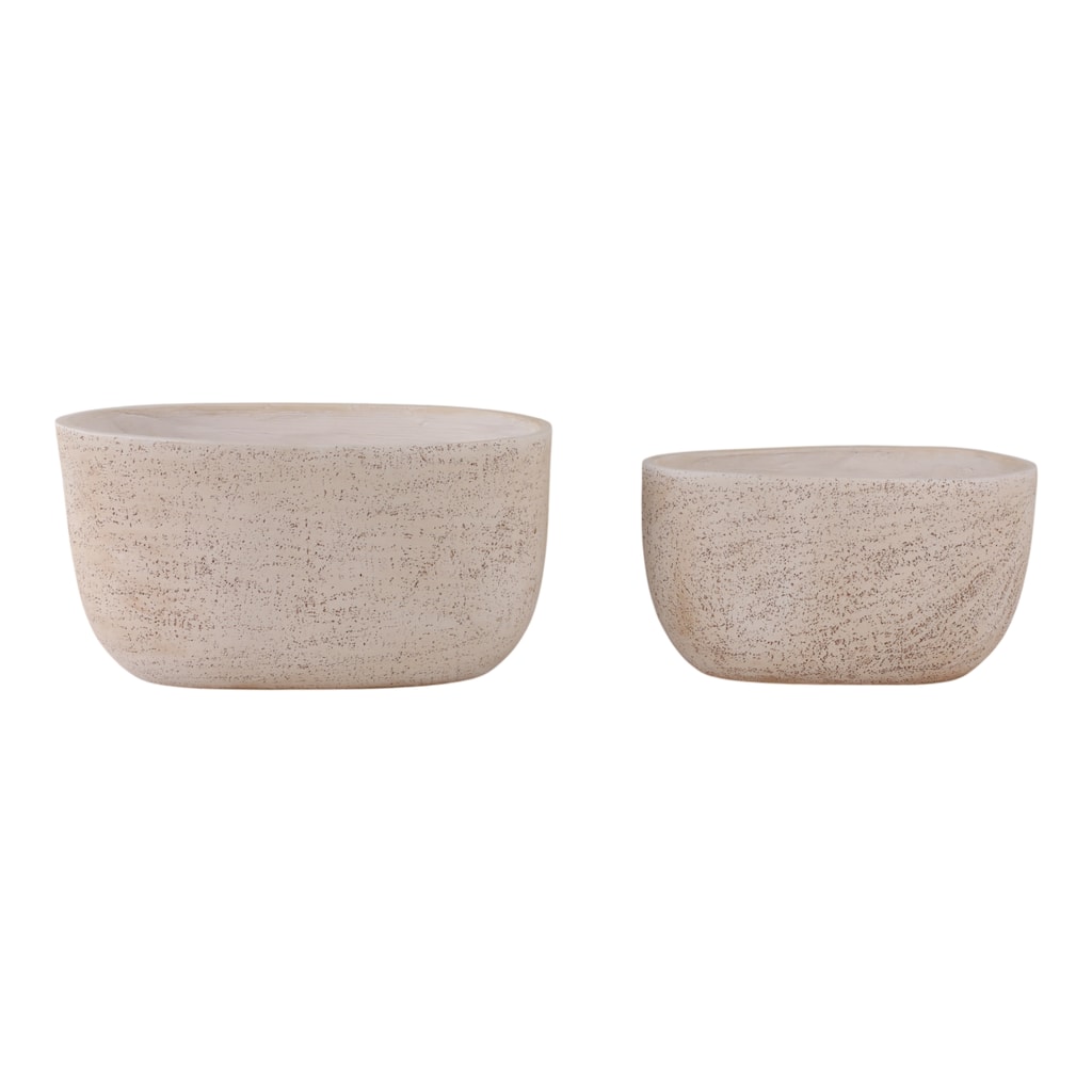 Polyresin Oval Planter Textured Home Decor (Set of 2) - 12", 10" Ivory - 21.75" x 10" x 11.75"