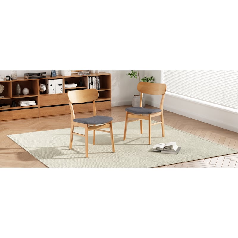 Roomfitters Set of 2 Modern Dining Chairs with Padded Fabric Seats and Solid Rubberwood Legs