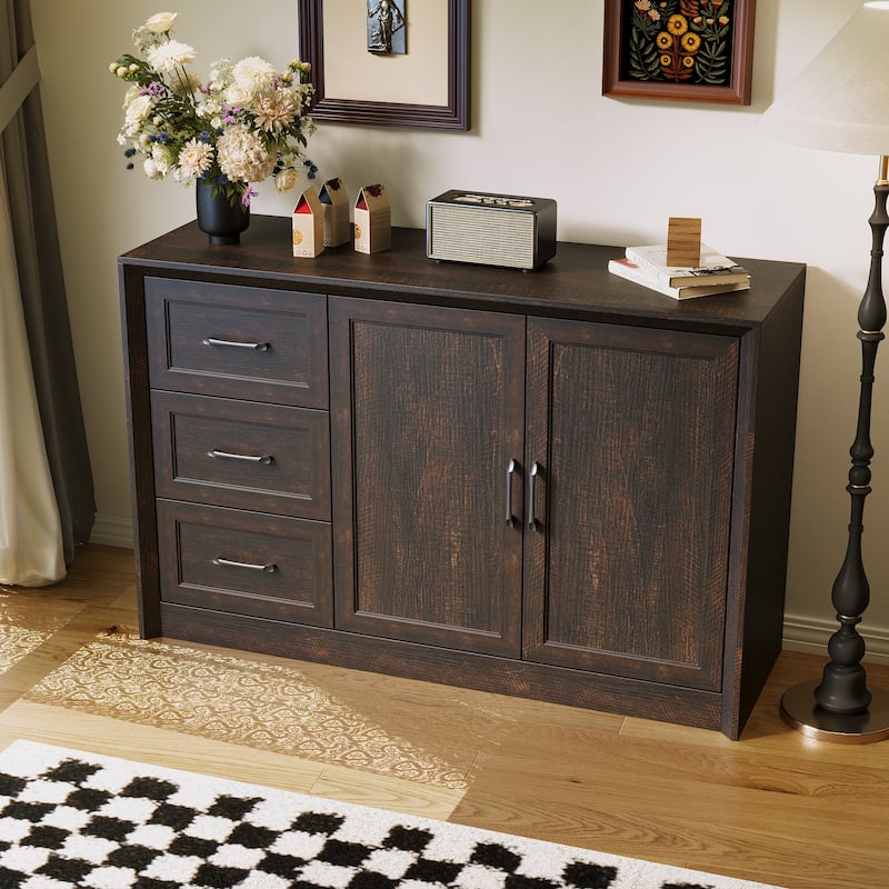 3-Drawer Lateral Filing Cabinet, Large Storage for Letter/Legal, White/Brown - Brown
