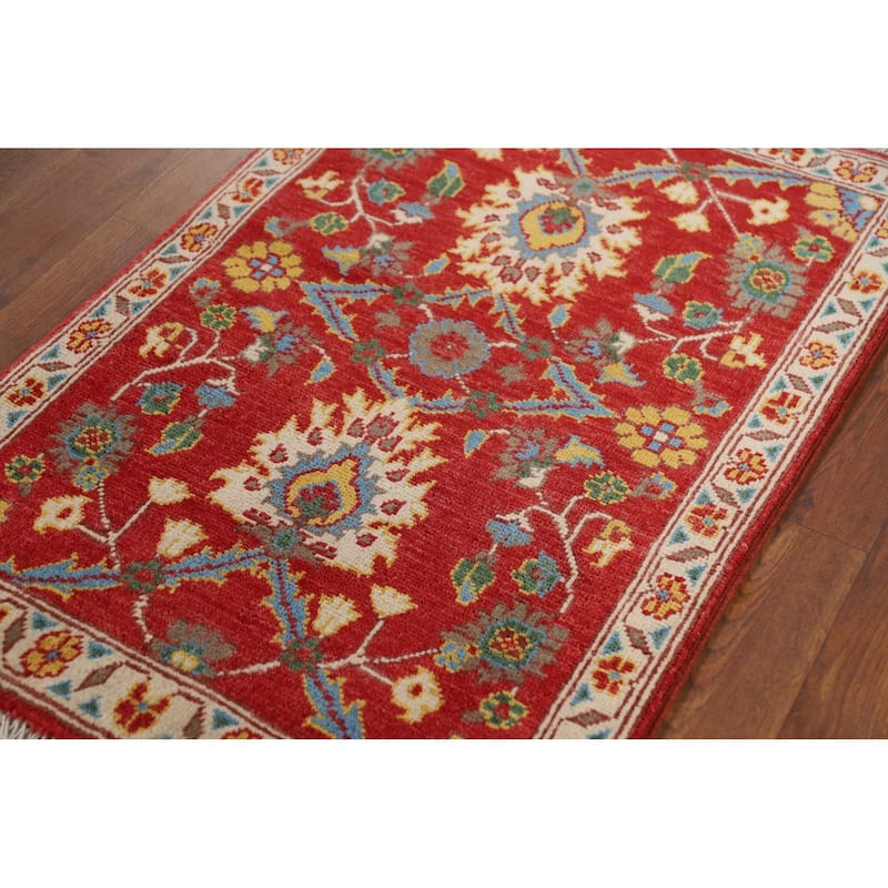 Floral Red Kazak Oriental Foyer Rug Handmade Wool Carpet - 2'0" x 2'11"