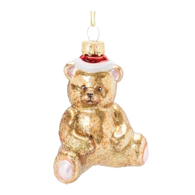 Club Pack of 12 Gold & Red Glass Teddy Bear Christmas Ornaments 3.75"