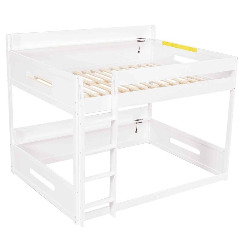 Roomfitters Queen Over Queen Bunk Bed with Storage Shelves and USB Ports
