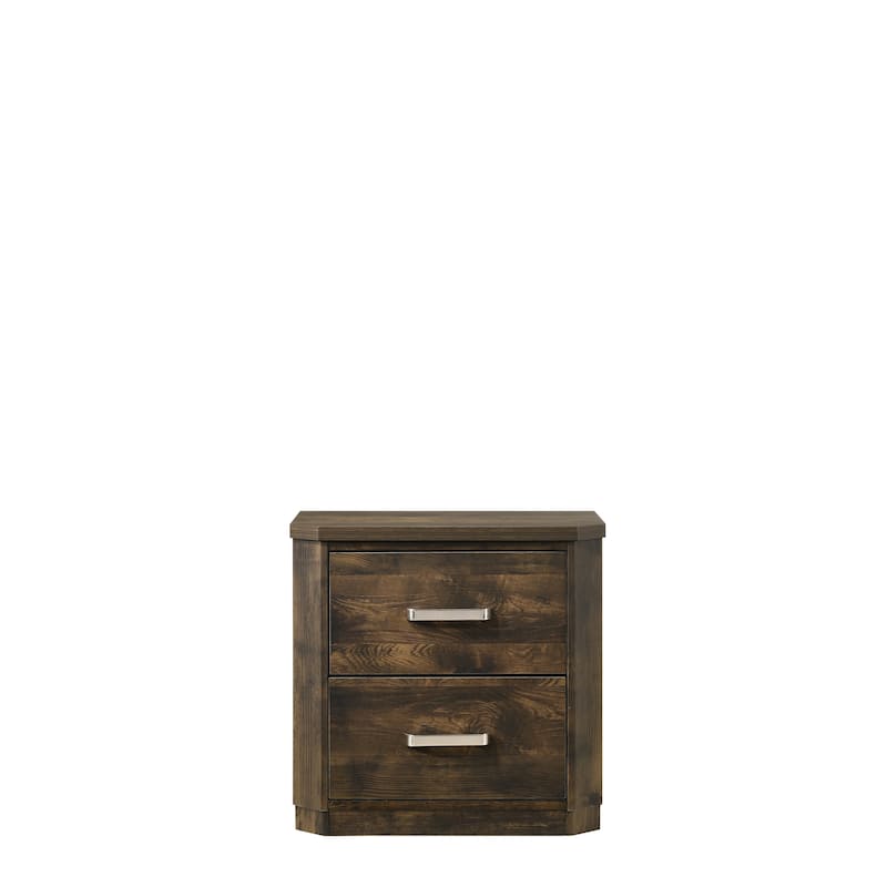 Wooden Nightstand in Rustic Walnut with English Dovetail Drawers, Undermount Metal Glide, and Safety Stop