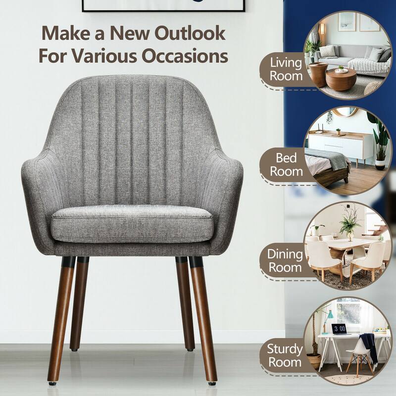 Gymax Set of 2 Accent Chairs Fabric Upholstered Armchairs w/Wooden - 17.5'' x 17.5'' x 3''