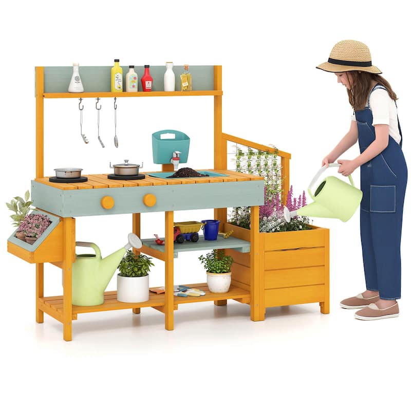 Costway Play Kitchen for Kids Wooden Toy Kitchen Playset with - See Details - Yellow