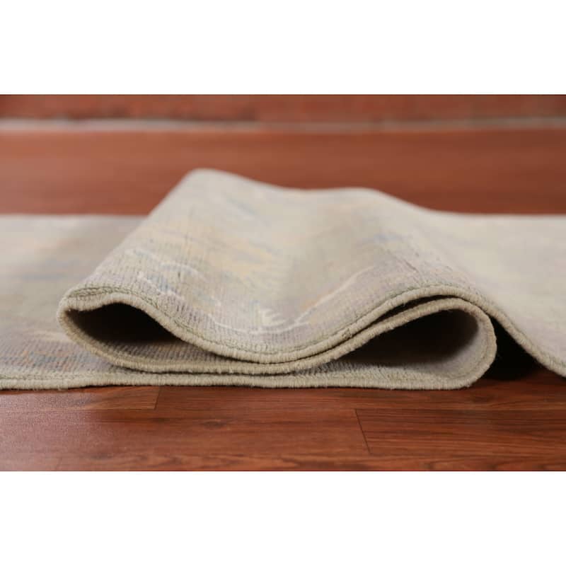 Hand Knotted Oriental 100% Wool Carpet Transitional Floral Green Oushak Runner Rug - 11' 9'' X 3' 1''