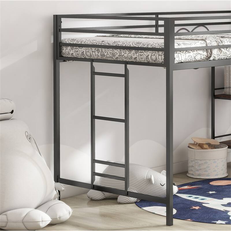 Sturdy Junior Twin Loft Bed for Kids,Loft Bed w/Wood Shelf & Guardrail