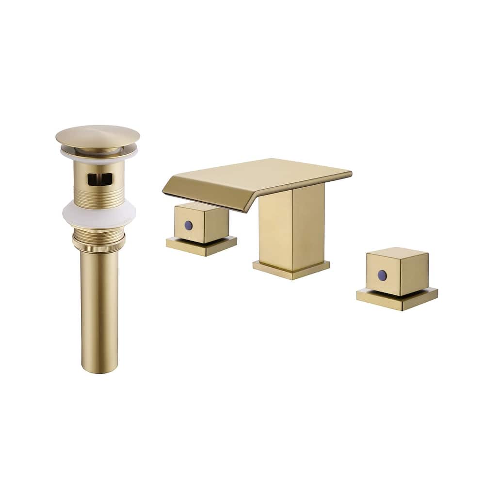 Widespread Waterfall Bathroom Sink Faucet, 2-Handle Bathroom Vanity Sink Faucets with Drain Assembly - 8" W×3.64" H