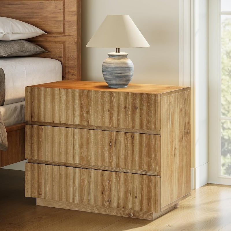 Oversized Solid Wood Nightstand with Drawers, 31.5" Night Stand Side Table Bedside Table End Table for Bedroom, Living Room