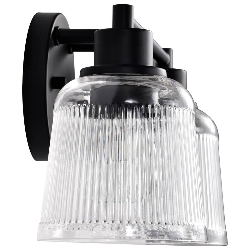 Grayson 2 Light Vanity Matte Black Finish Clear Ribbed Glass - Matte Black
