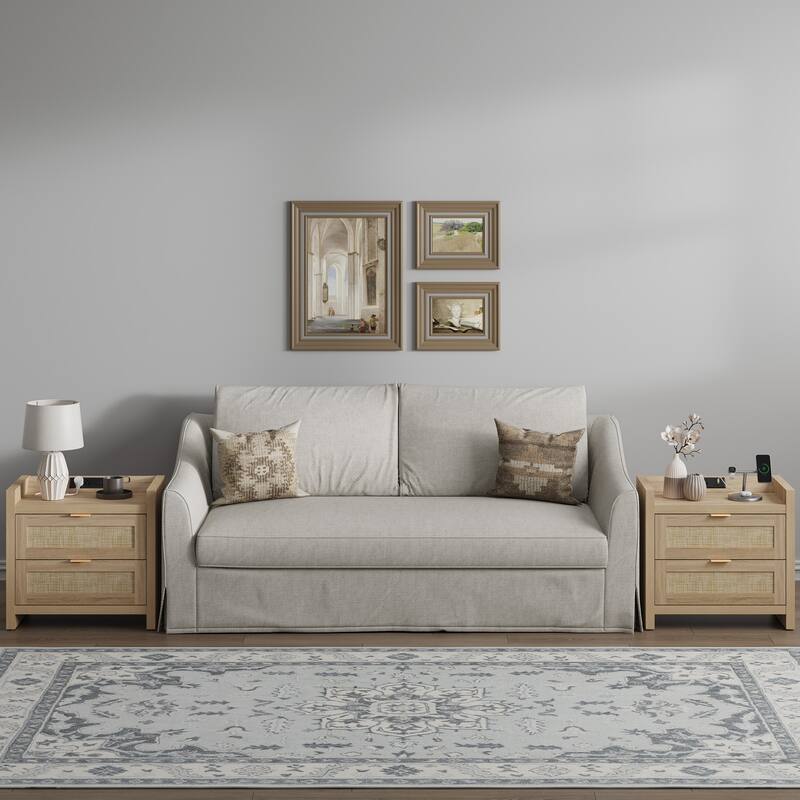 SICOTAS Farmhouse Set of 2 Nightstand with Charging Station and Drawers