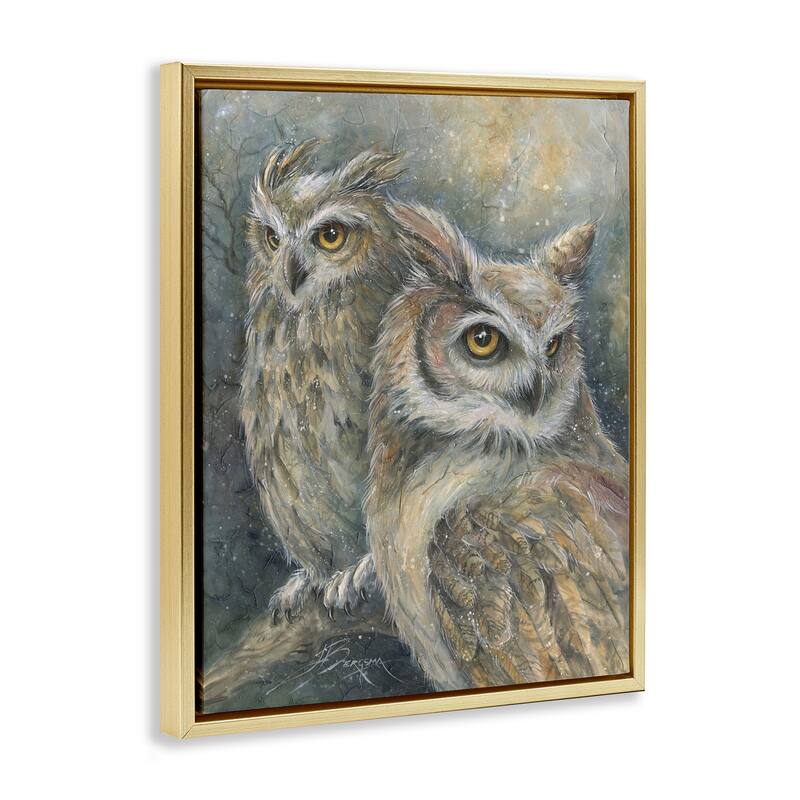 Stupell Neutral Feathered Owl Pair Framed Floater Canvas Wall Art Design By Jody Bergsma