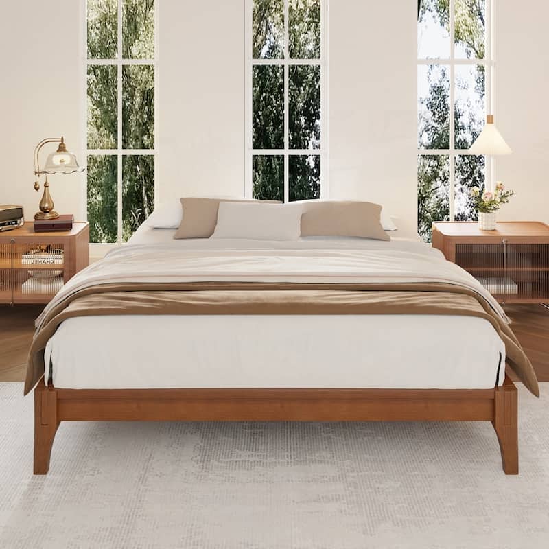 12 Inch Solid Dry Bamboo Wood Platform Bed Framewith Wood Slat Support,