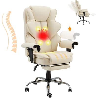 Massage Office Chair with Heat, Ergonomic Reclining Desk Chair with Footrest, Lumbar Support, Adjustable Arms