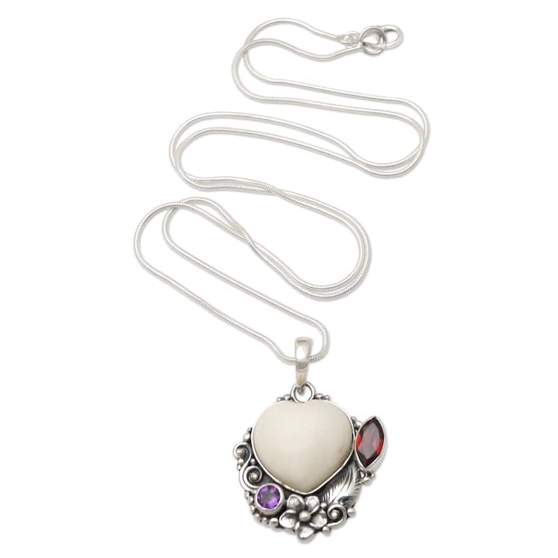 Novica Handmade Garden Of Love Garnet And Amethyst Pendant Necklace