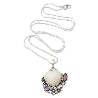 Novica Handmade Garden Of Love Garnet And Amethyst Pendant Necklace