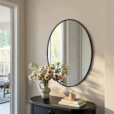 Oval Wall Mirror Black Frame Bathroom Vanity Mirror Vertical Hanging Makeup Mirror for Bedroom