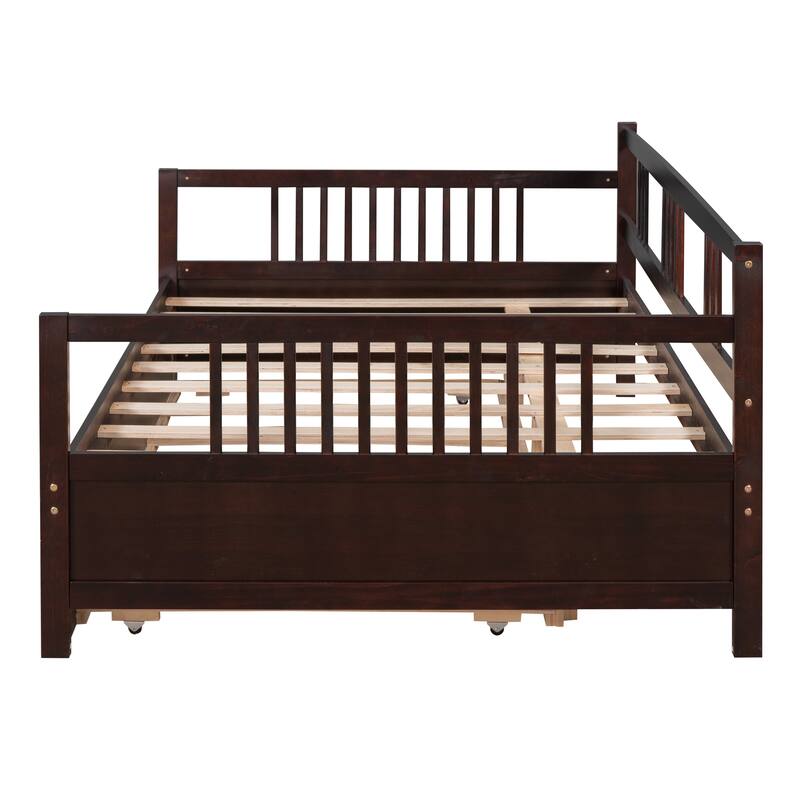 Pine Wood Daybed Frame with Twin Size Trundle, Headboard and Footboard