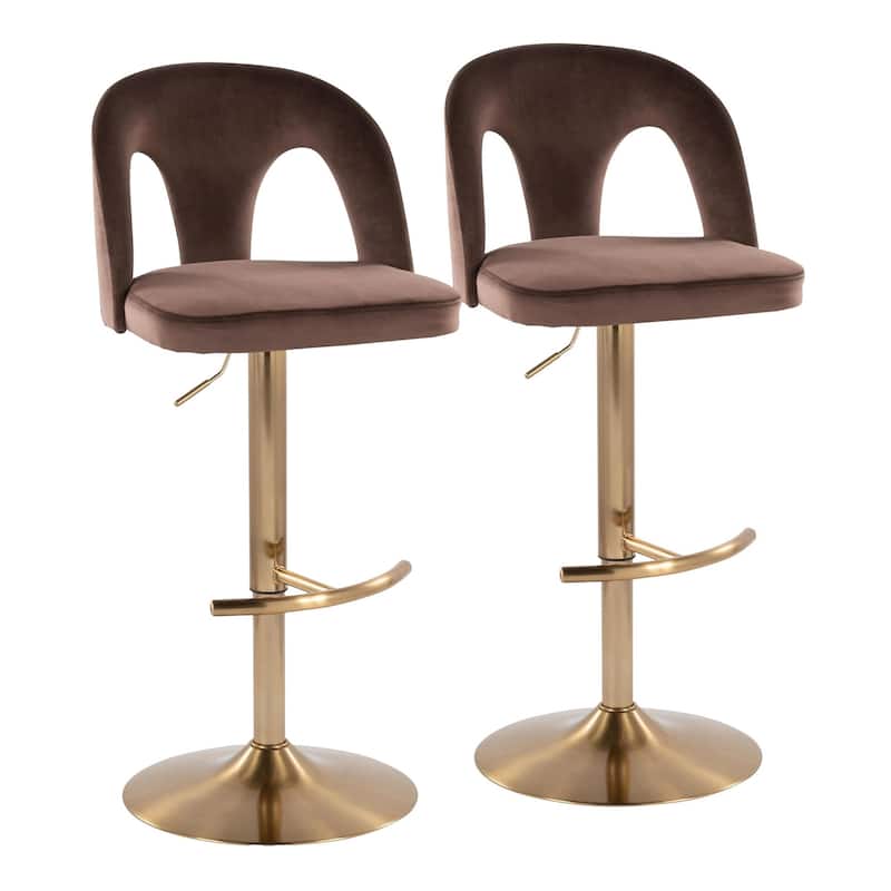 Silver Orchid Ashton Upholstered Adjustable Gold Bar Stool with Rounded T Footrest (Set of 2)