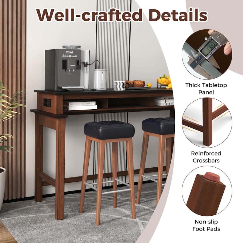 Modern Farmhouse Console Table Bar Table with Charging Station