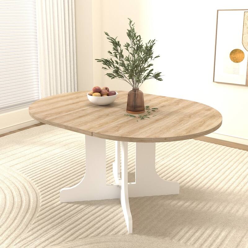 59x43 Inch Expandable Farmhouse Dining Table with X-Base, White Oak Finish - White Oak