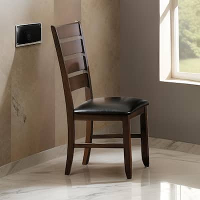 Faux Leather Upholstered Wooden Side Chair with Ladder Back Design, Set of 2, Brown