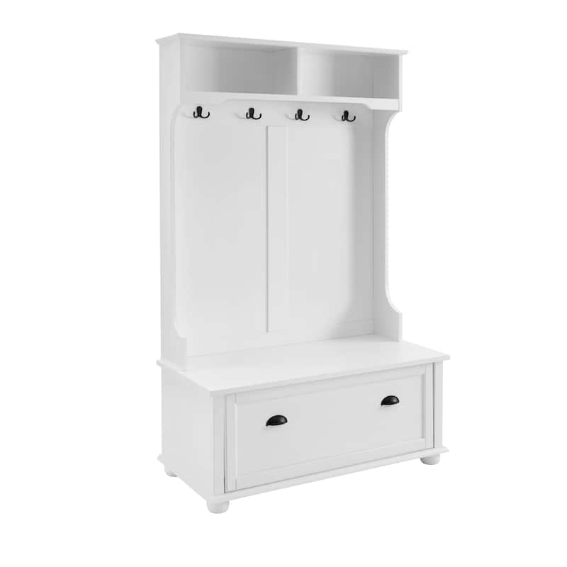 40" Hall Tree with Shoe Rack Bench and Coat Hooks, Entryway Bench with Open Shelves and Shoe Cabinets