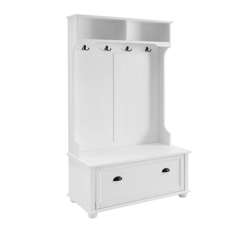 Classic Cosatal Style Hall Tree Entryway Bench with Open Shelves and Shoe Cabinets