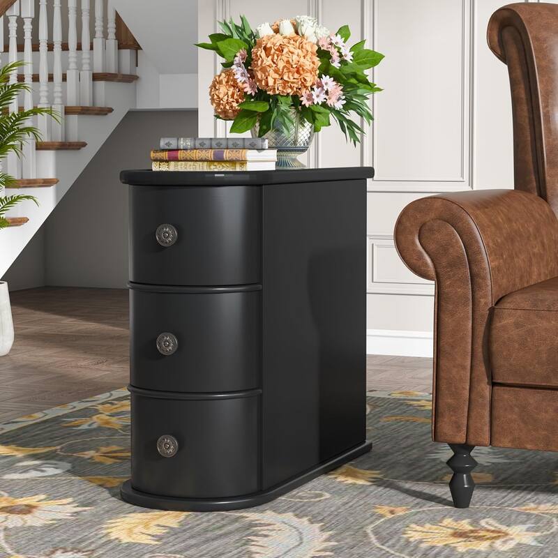 Solid Wood End Table, Two-Drawer Narrow Side Table, Fully Assembled