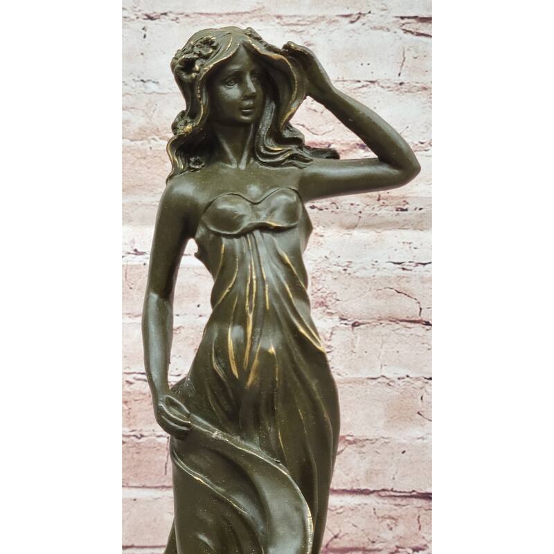 Bronze Lady With Loyal Imitative Dog Sculpture On Marble Base By Aldo Vitaleh