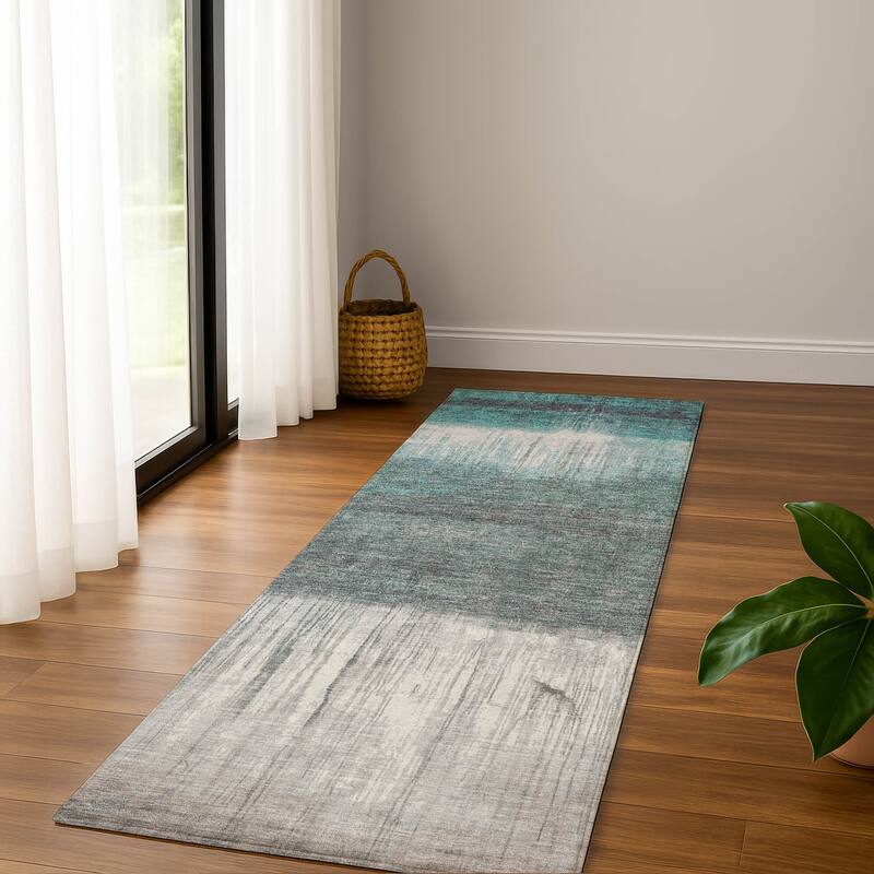 Premium Washable Super Soft Contemporary Drip Mayfield Rug - Teal - 2'3" x 7'6"
