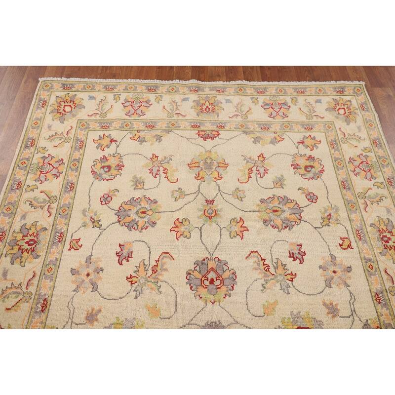 Transitional Floral Oushak Area Rug Hand-Knotted Wool Carpet - 4'11" x 7'8"