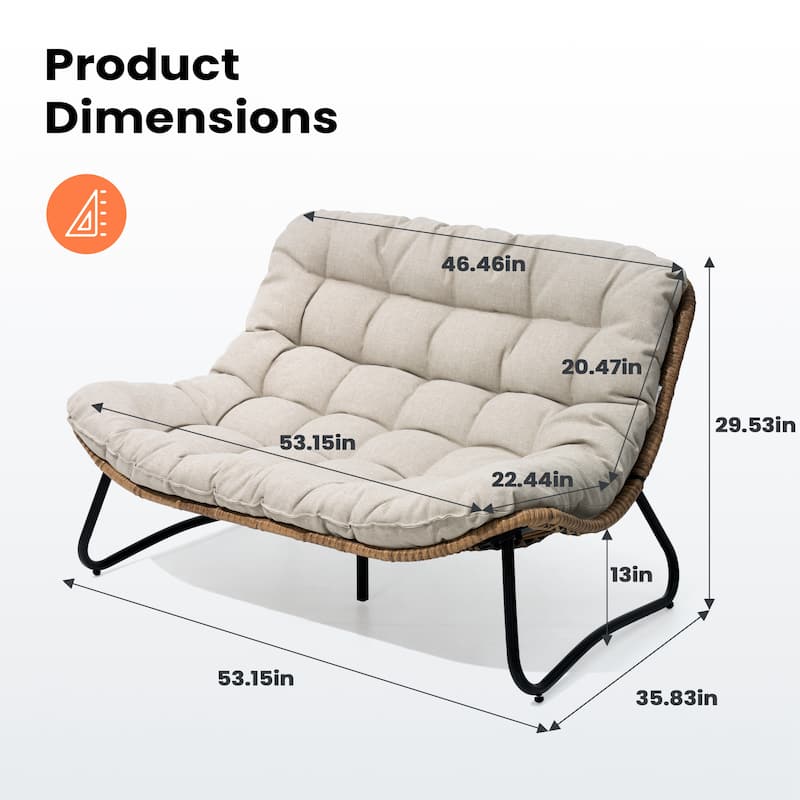 Double Papasan PE Rattan Chair Loveseat with Cushion For Indoor Outdoor