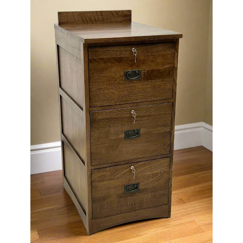 Mission Solid Oak 3 Drawer File Cabinet - Walnut