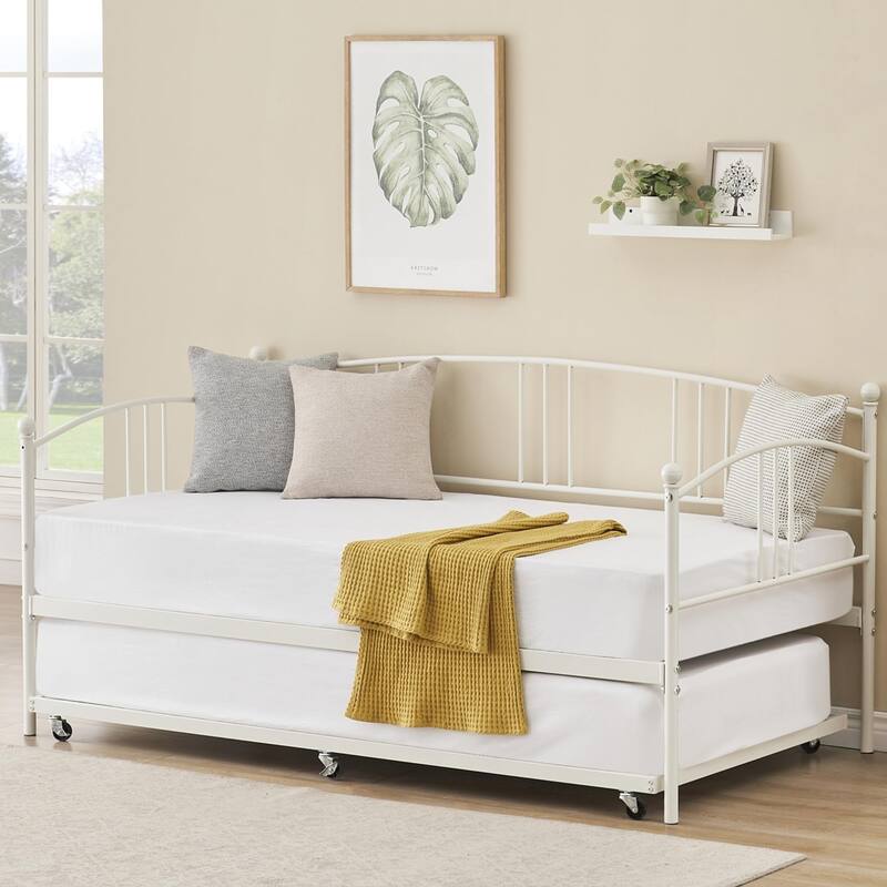 Heavy Duty Metal Daybed With Trundle Platform Sofa Bed for Bedroom