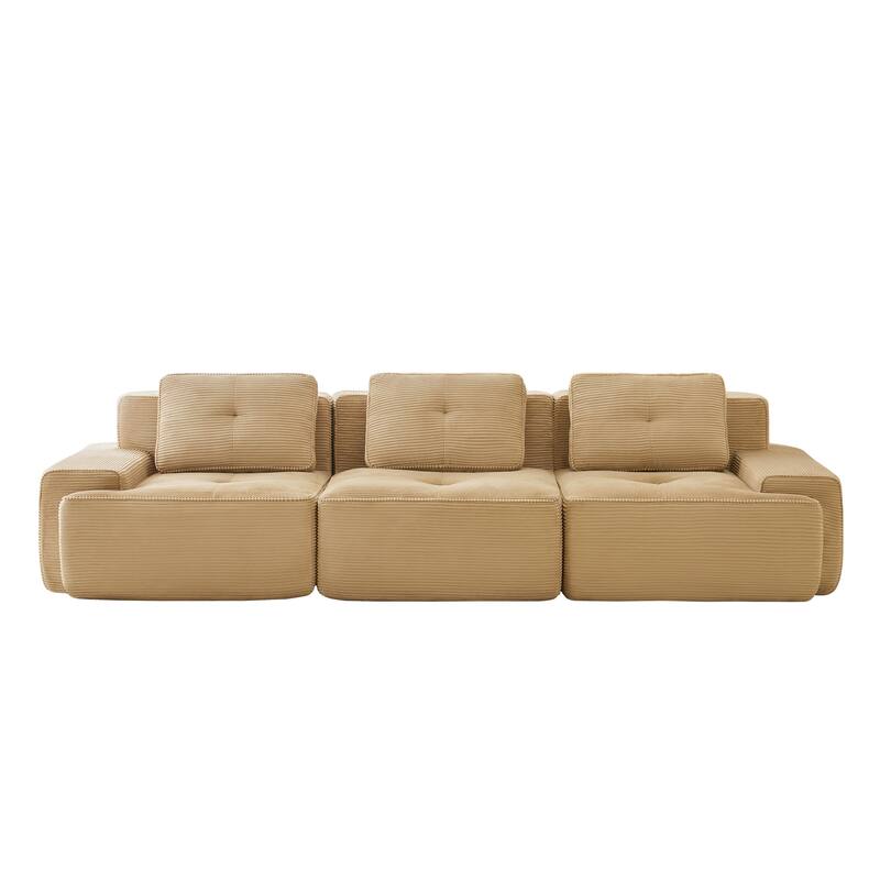 117" Floor Corduroy 3-Seater Sectional Sofa Couch with Tufted Design