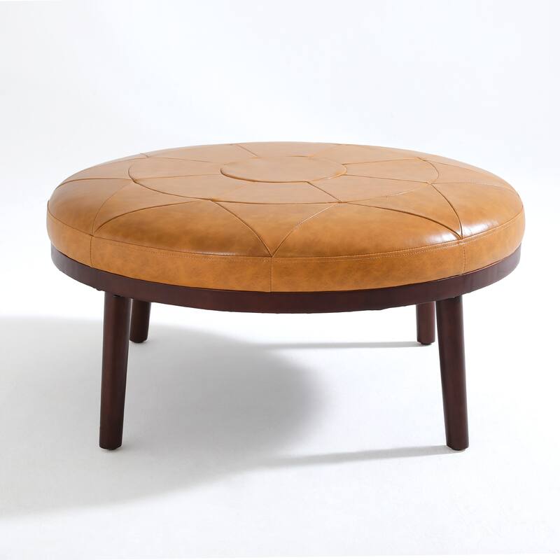 34.5" W Full-Grain Genuine Italian Leather Ottoman by Lumibee