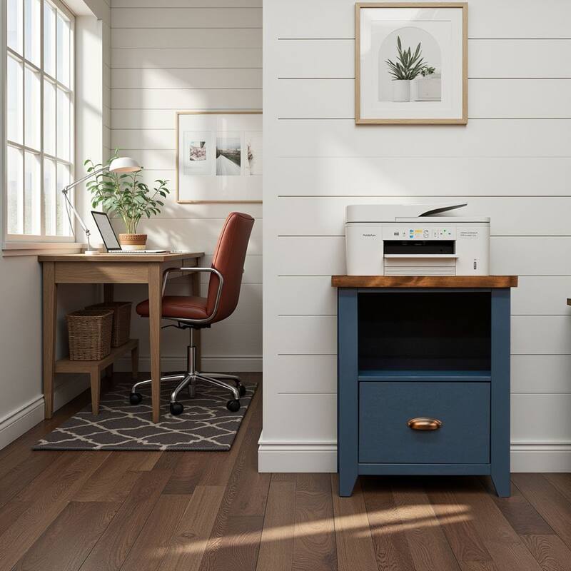 Bridgevine Home Nantucket 22 inch 1-drawer file, No Assembly Required, Blue Denim and Whiskey - Blue Denim and Whiskey - Letter