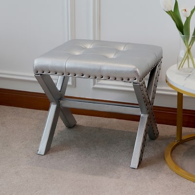 Modern Chic Vanity Stool X-Base Ottoman With Nailhead Trim (Set of 2)