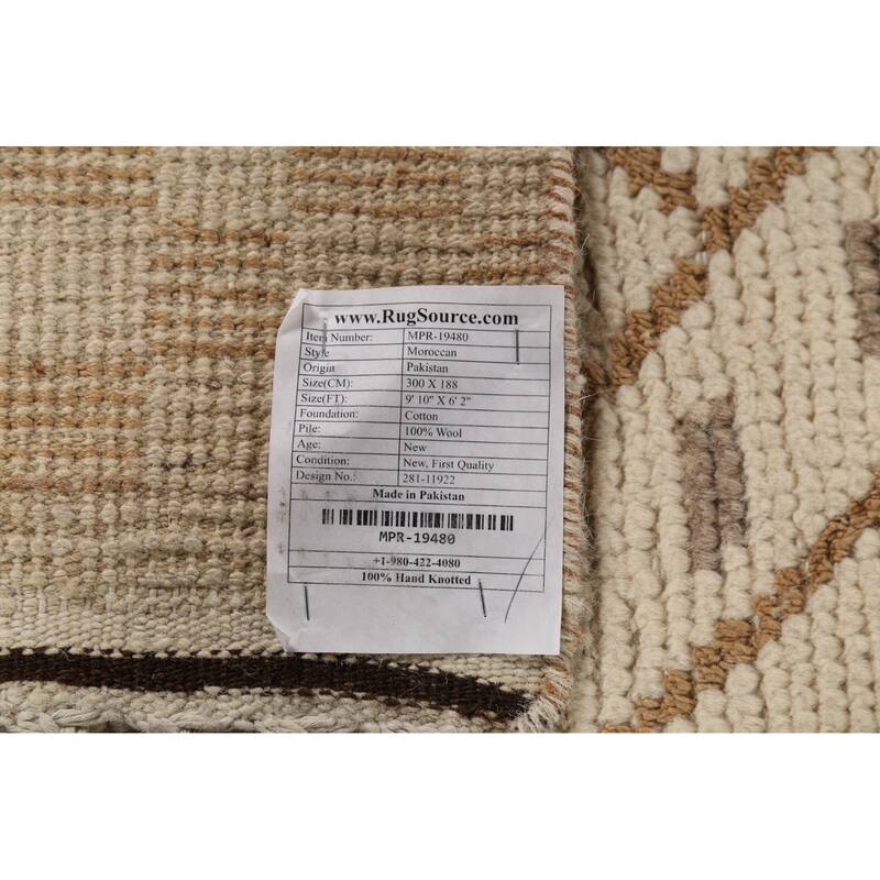 All-Over Moroccan Abstract Area Rug Hand-Knotted Oriental Wool Carpet - 6'2"x 9'10"