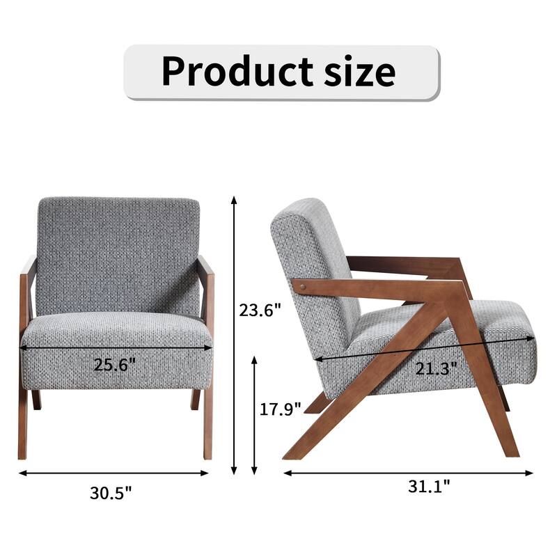 Accent Chair with Wood Frame, Upholstered Reading Armchair with Soft Linen Fabric, Accent Chair for Living Room Bedroom