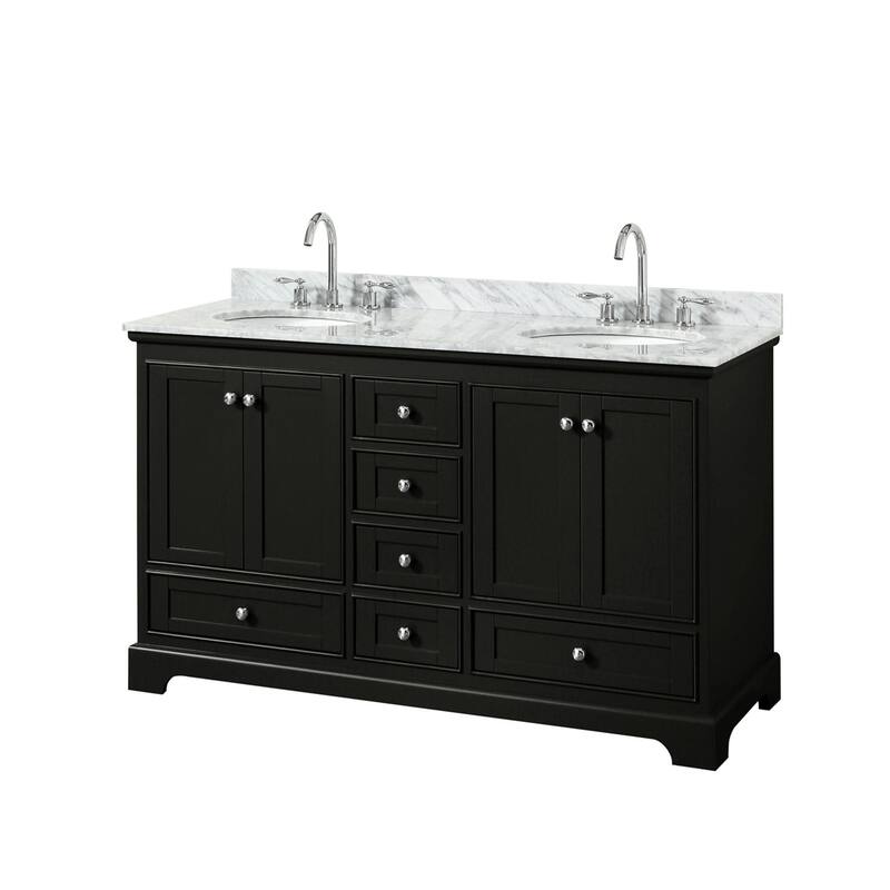 Wyndham Collection Deborah 60" Free Standing Double Vanity Set with - Dark Espresso / White Carrara Marble Top / - Espresso Finish