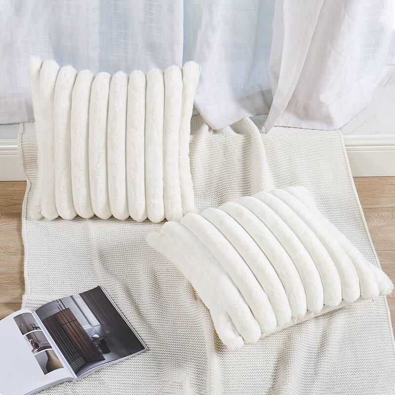 Fuzzy Striped FauxFur Pillow Shell Soft Cushion Covers for Sofa
