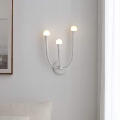 VidaLite Breeze 3-Light Matte White Wall Sconce with White Glass Shades and Included LED Bulbs, Modern Coastal Style