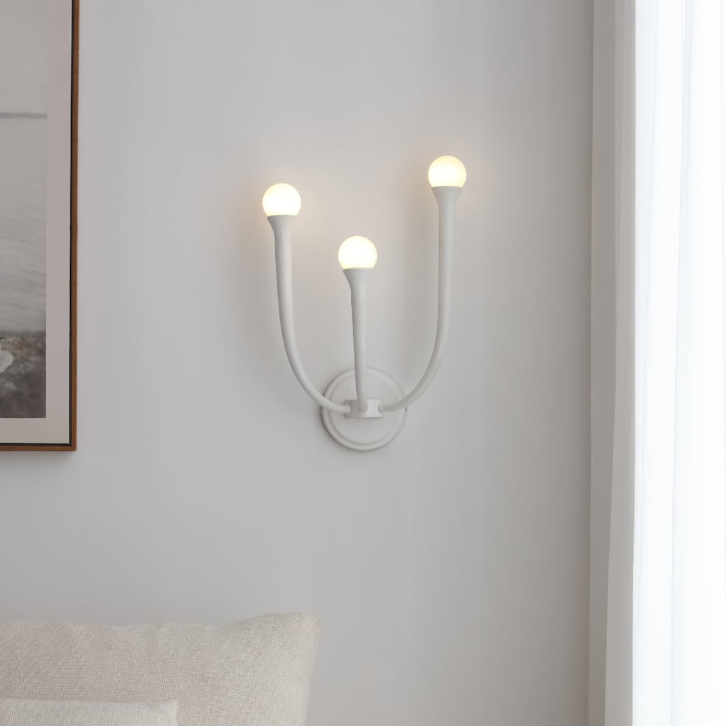 VidaLite Breeze 3-Light Matte White Wall Sconce with White Glass Shades and Included LED Bulbs, Modern Coastal Style